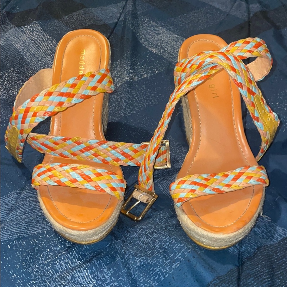 Madden Girl Orange Yellow Wedge Sandals